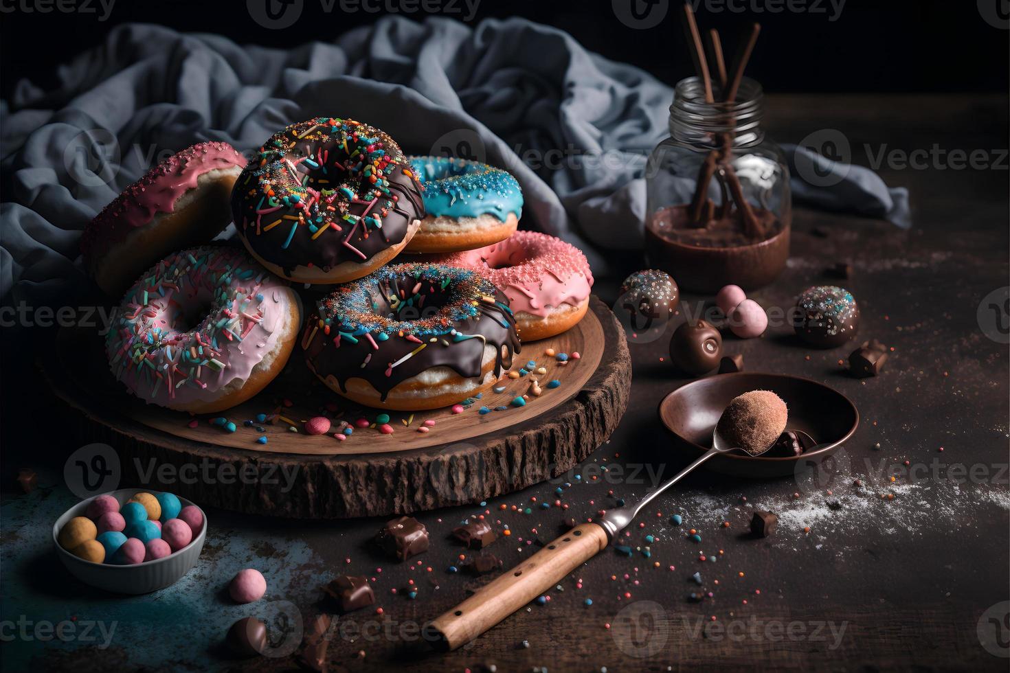 Donuts auf weißem Hintergrund, perfekt für Werbung, Verpackung, Menüs, Kochbücher. Hervorheben von Texturen und Details, Aufnahme von oben, hochauflösend, geeignet für Druck, Poster, Banner und mehr foto