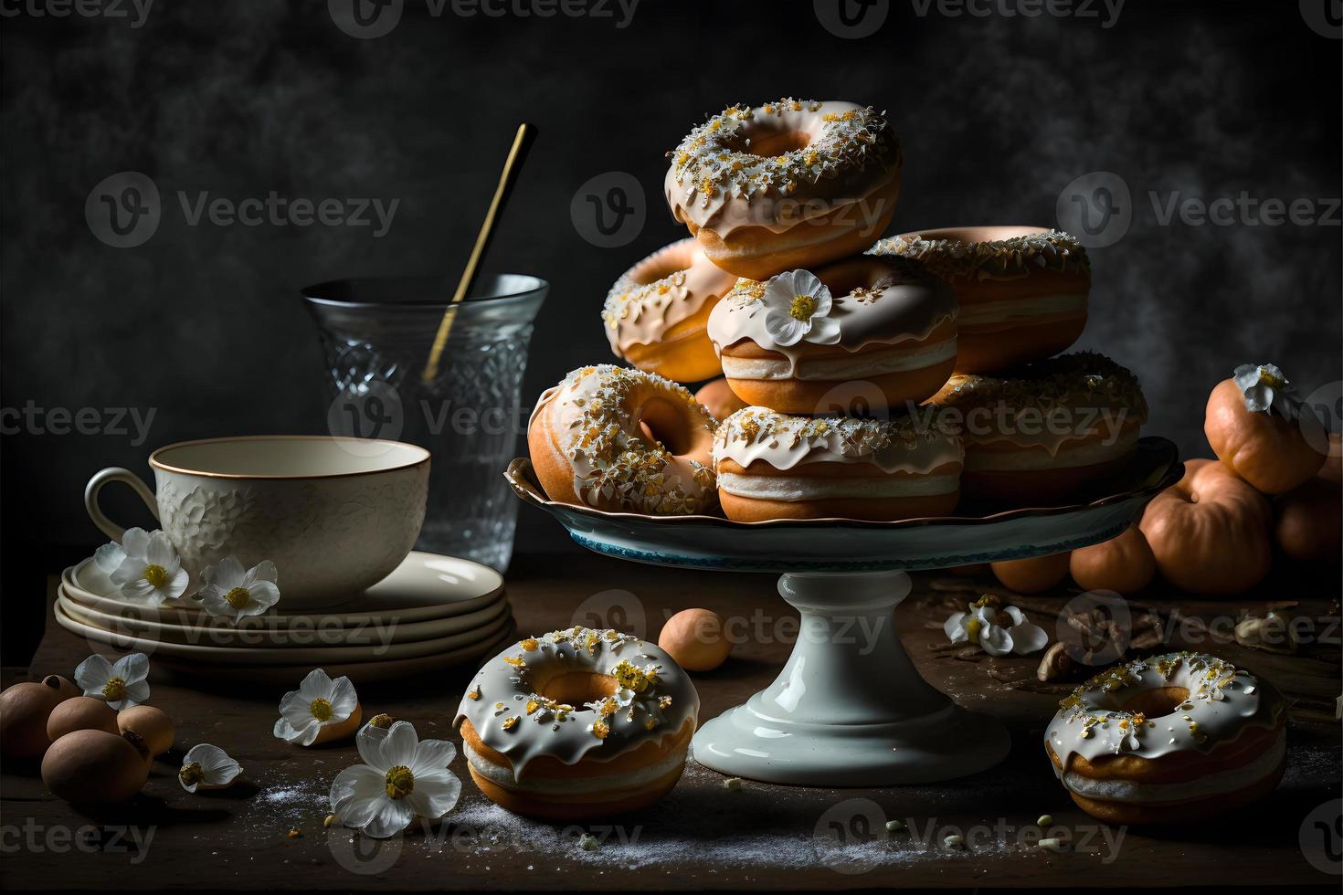 Donuts auf weißem Hintergrund, perfekt für Werbung, Verpackung, Menüs, Kochbücher. Hervorheben von Texturen und Details, Aufnahme von oben, hochauflösend, geeignet für Druck, Poster, Banner und mehr foto