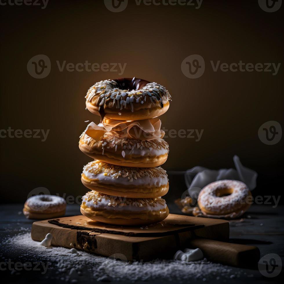 Donuts auf weißem Hintergrund, perfekt für Werbung, Verpackung, Menüs, Kochbücher. Hervorheben von Texturen und Details, Aufnahme von oben, hochauflösend, geeignet für Druck, Poster, Banner und mehr foto