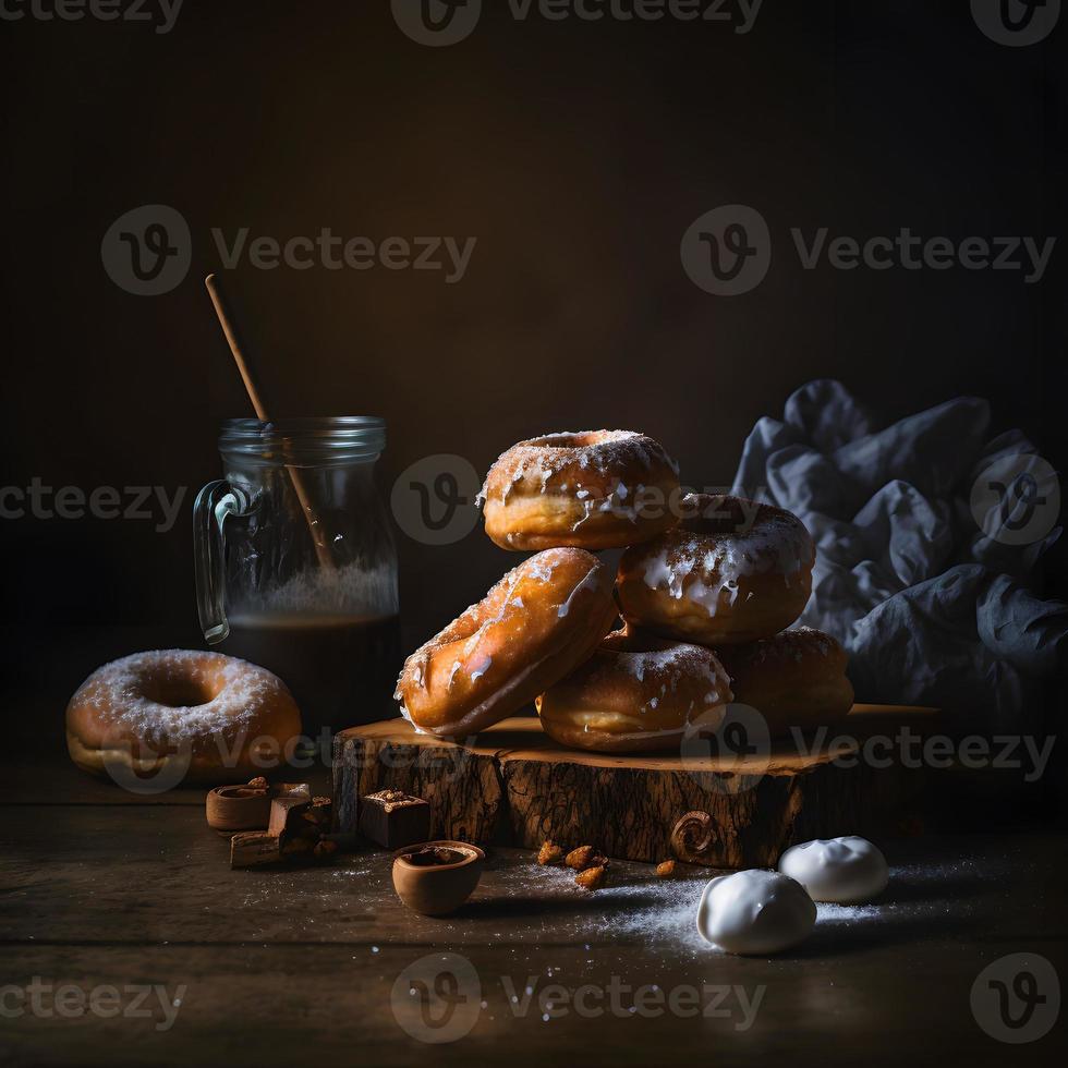 Donuts auf weißem Hintergrund, perfekt für Werbung, Verpackung, Menüs, Kochbücher. Hervorheben von Texturen und Details, Aufnahme von oben, hochauflösend, geeignet für Druck, Poster, Banner und mehr foto