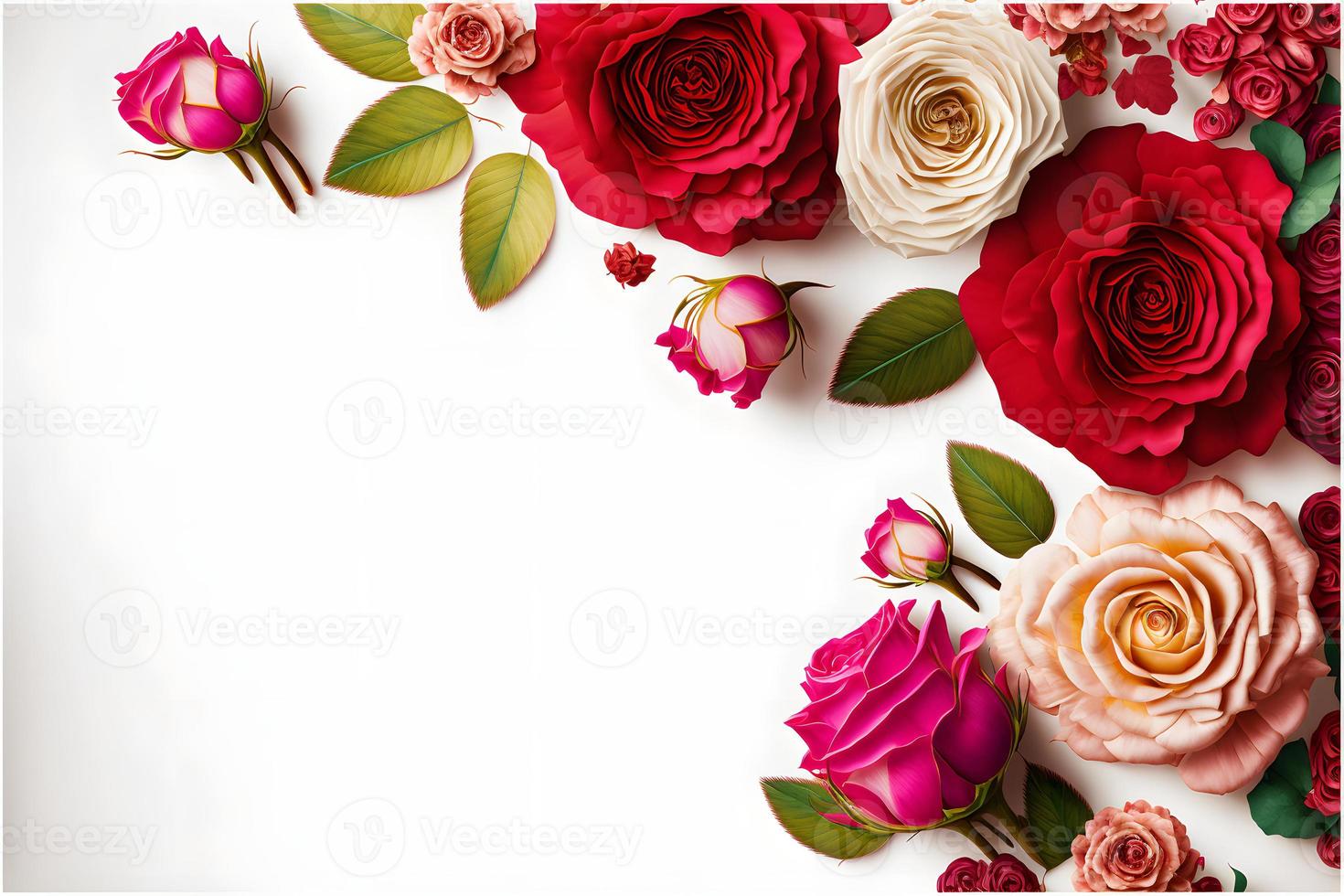 Ein atemberaubendes Bild mit einer roten und rosa Rosenblüte mit einer Leerstelle in der Mitte, perfekt zum Hinzufügen von Text oder Überlagern von Grafiken. Dieses Foto ist ideal für die Verwendung in sozialen Medien und auf Websites