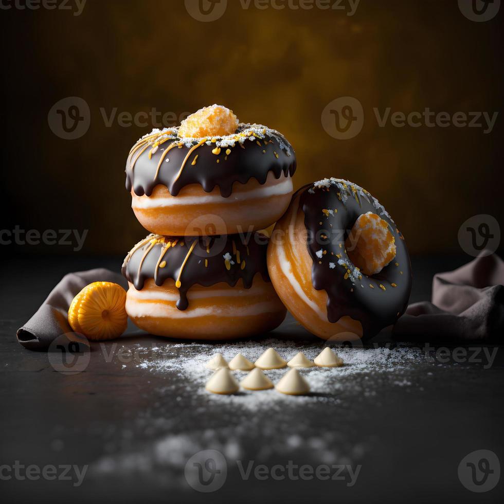 Donuts auf weißem Hintergrund, perfekt für Werbung, Verpackung, Menüs, Kochbücher. Hervorheben von Texturen und Details, Aufnahme von oben, hochauflösend, geeignet für Druck, Poster, Banner und mehr foto