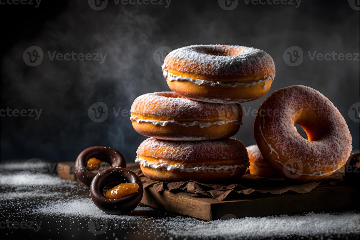 Donuts auf weißem Hintergrund, perfekt für Werbung, Verpackung, Menüs, Kochbücher. Hervorheben von Texturen und Details, Aufnahme von oben, hochauflösend, geeignet für Druck, Poster, Banner und mehr foto