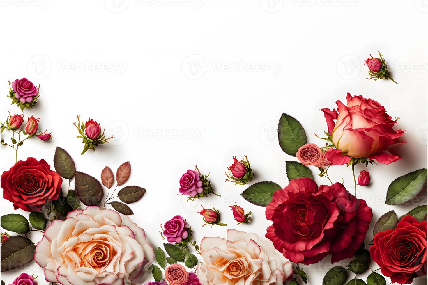 Ein atemberaubendes Bild mit einer roten und rosa Rosenblüte mit einer Leerstelle in der Mitte, perfekt zum Hinzufügen von Text oder Überlagern von Grafiken. Dieses Foto ist ideal für die Verwendung in sozialen Medien und auf Websites