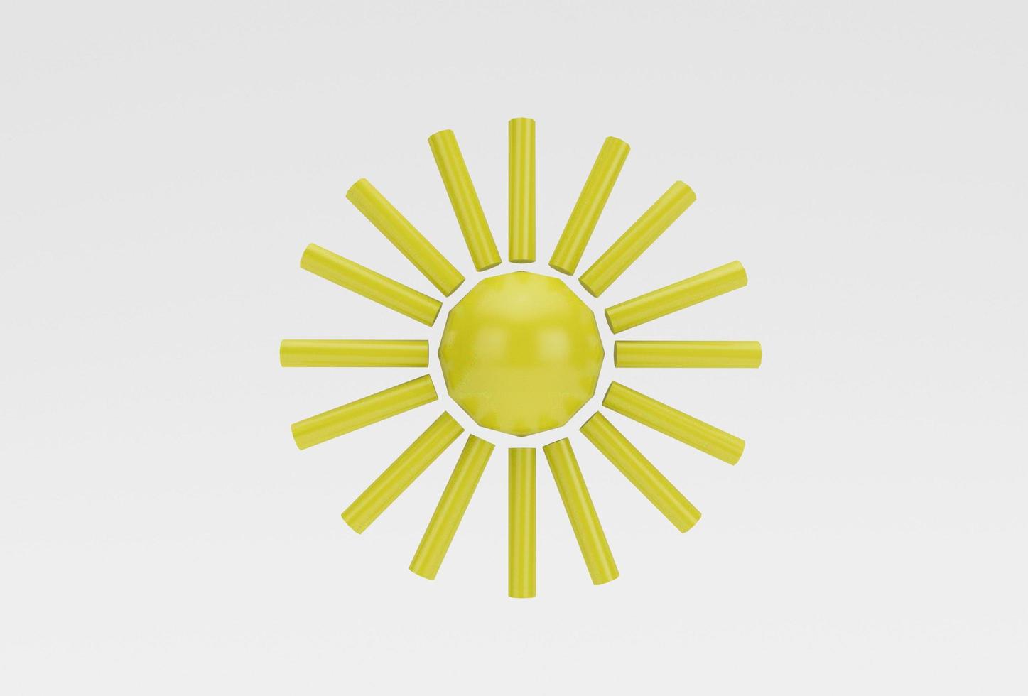Sonne 3D-Darstellung minimales Rendering auf weißem Hintergrund. foto