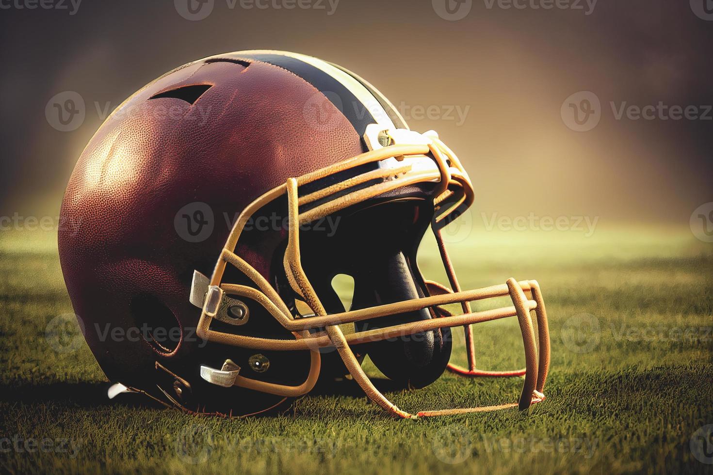 American Football und Helm auf dem Feldhintergrund foto