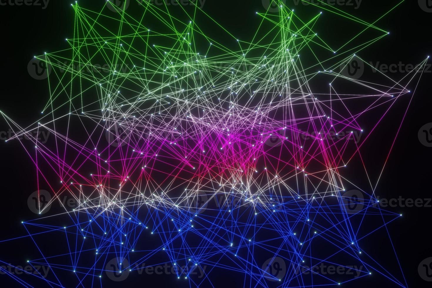 Abstraktes digitales Technologienetzwerk, leuchtende Punkte und Linien, 3D-Rendering im Hintergrund foto