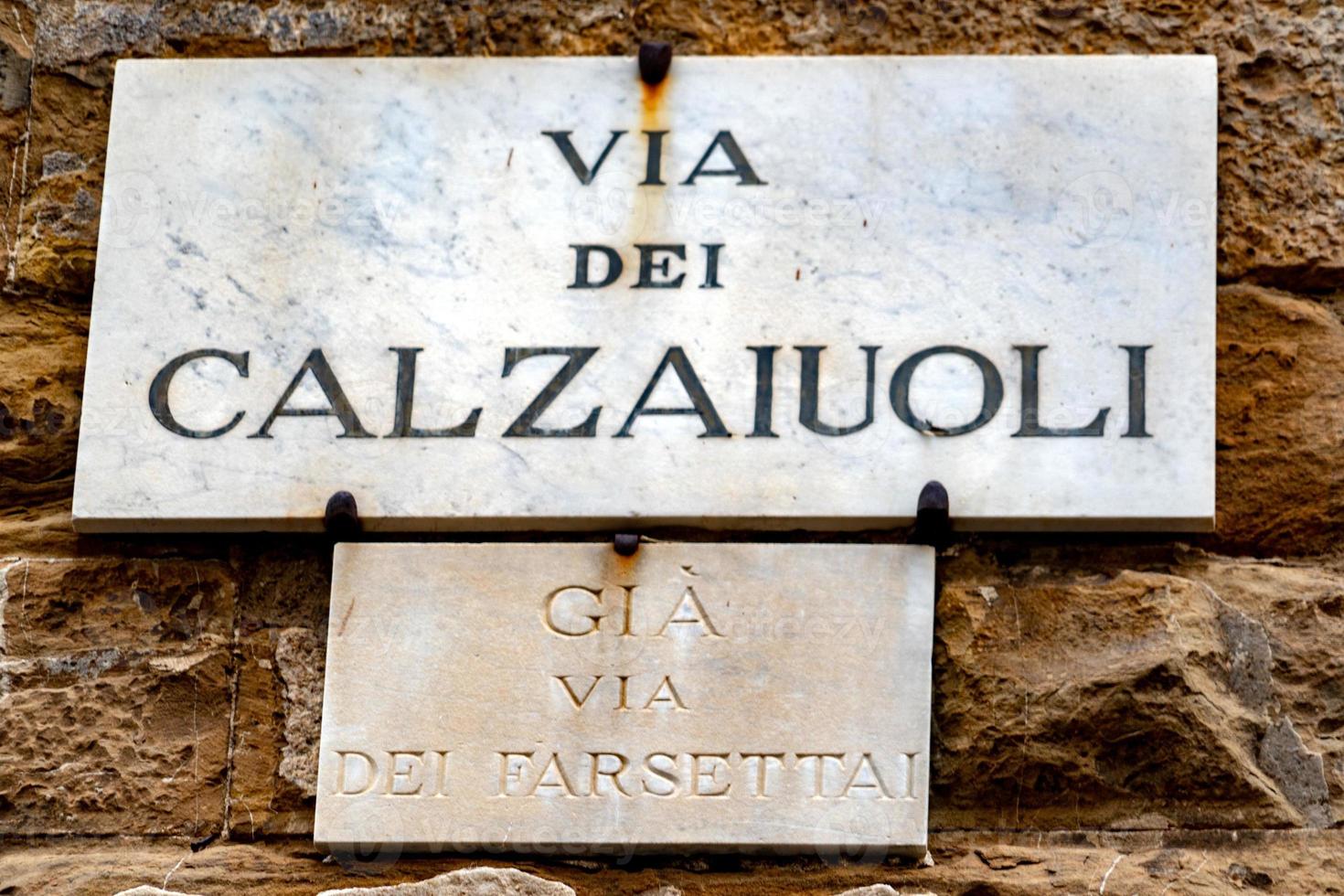 florenz via dei calzaiuoli straßenschild aus marmor foto