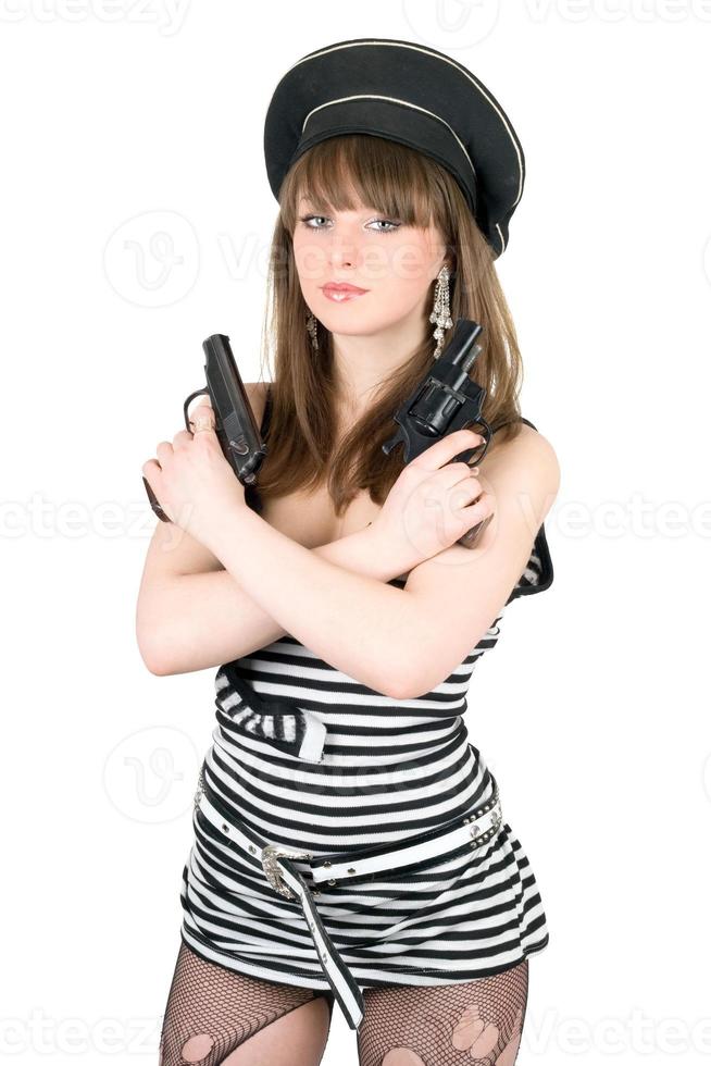 Porträt des hübschen Matrosen mit Pistolen foto