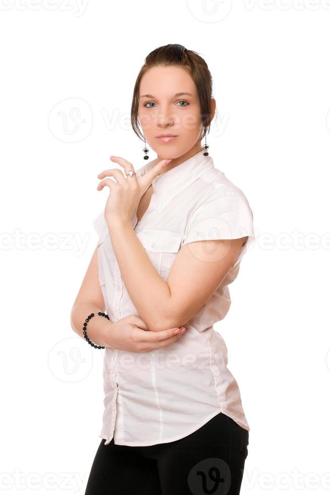 sexy Brünette im weißen Hemd foto