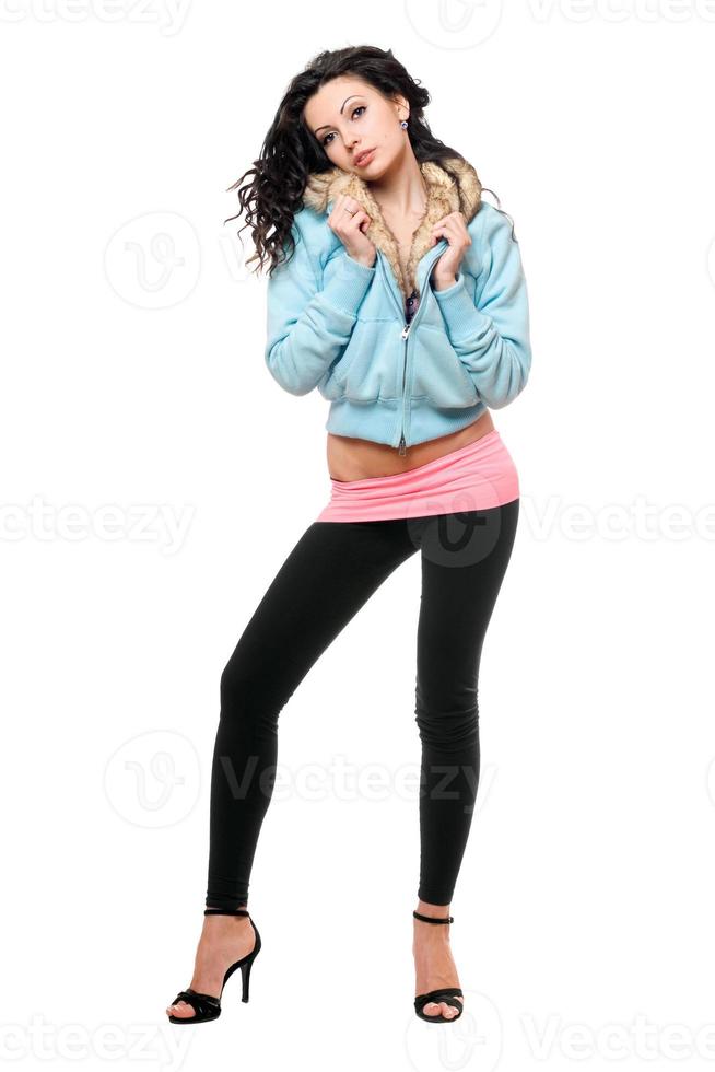 attraktive junge Frau in schwarzen Leggings foto