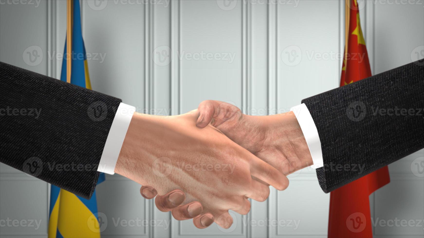 Geschäftstreffen von schweden und chinesischen Beamten. Diplomatie-Deal. Handschlag des Partners foto