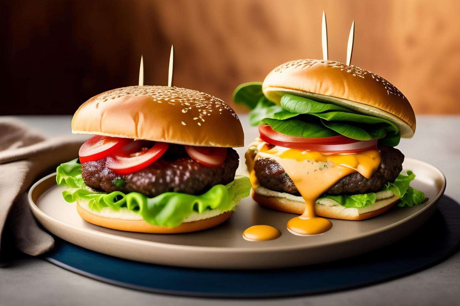 Vorderansicht leckerer Fleischburger mit Käse und Salat foto