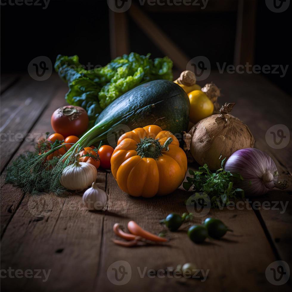 Gesundes Gemüse auf Holztisch foto