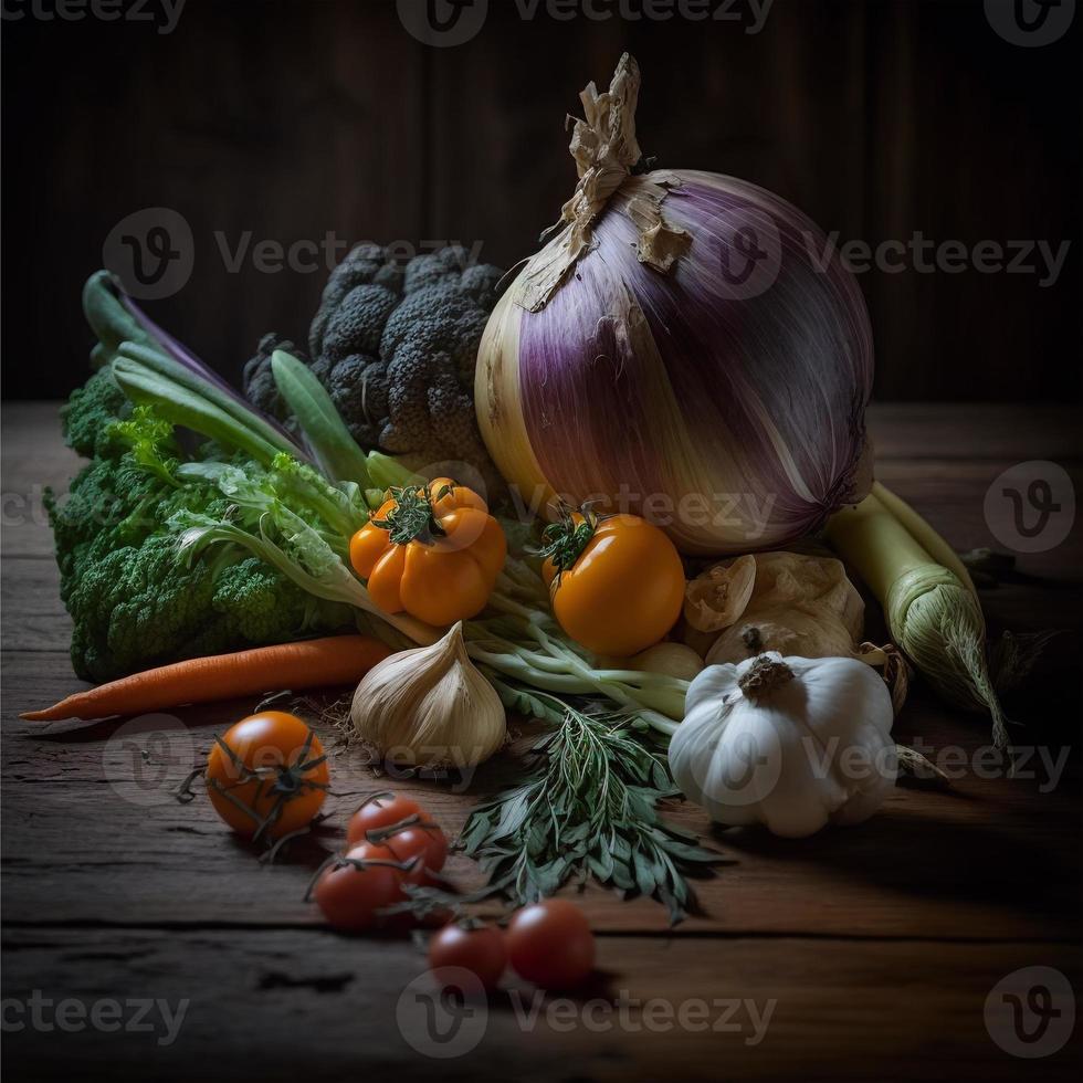 Gesundes Gemüse auf Holztisch foto