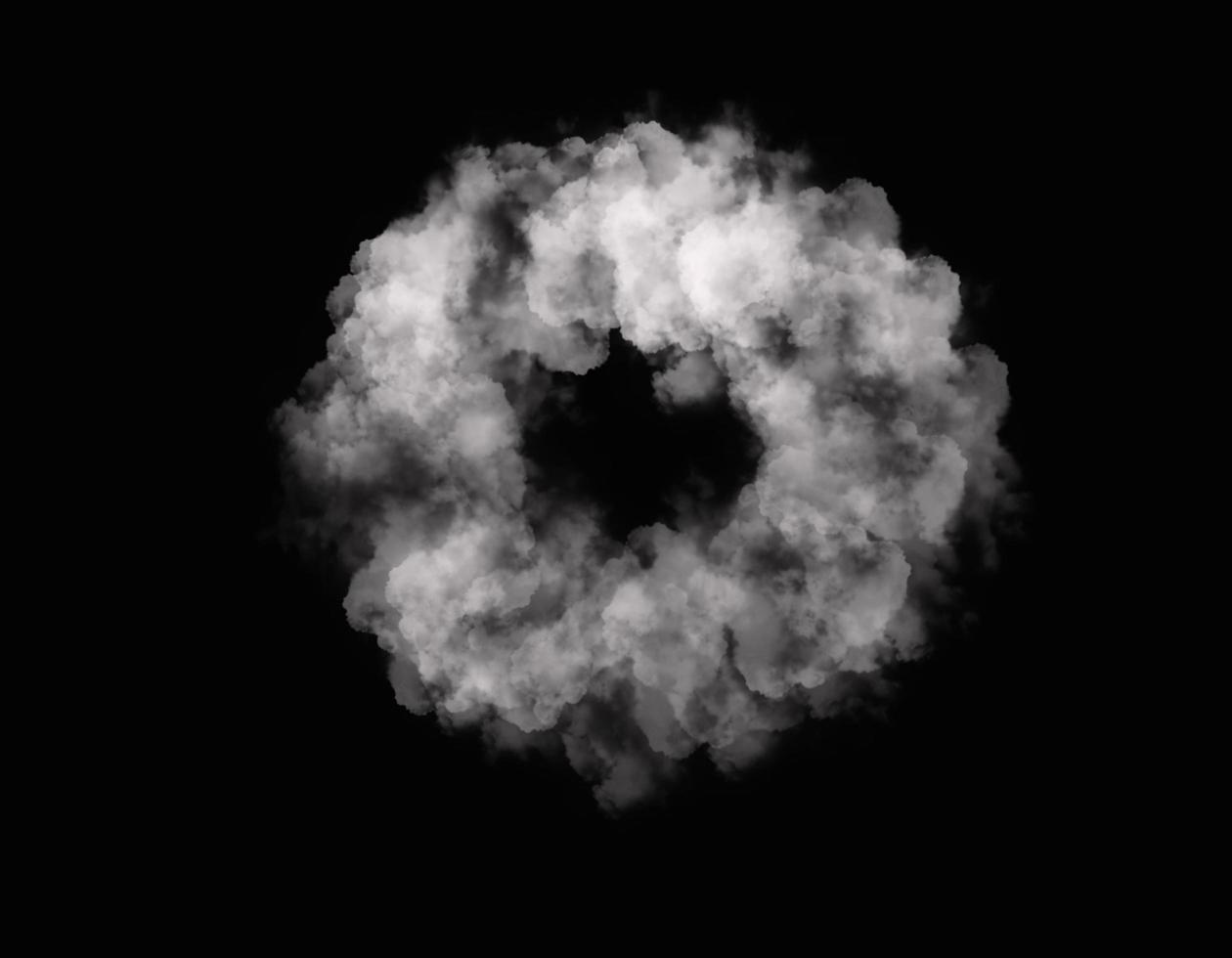 realistisches rauch-o-alphabet, das sich auf dunklem hintergrund ausbreitet foto