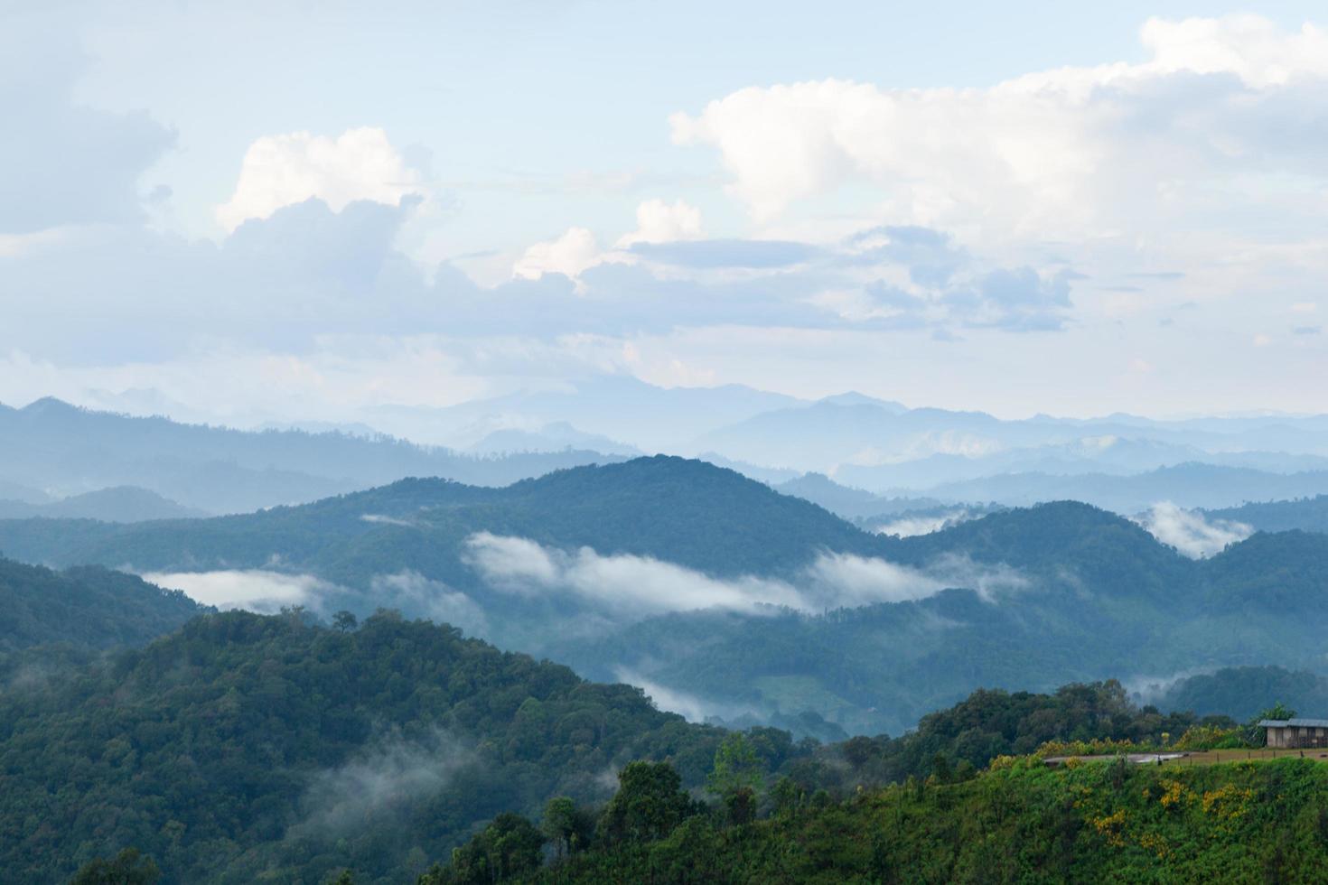 Berge mit Nebel in Thailand bedeckt foto