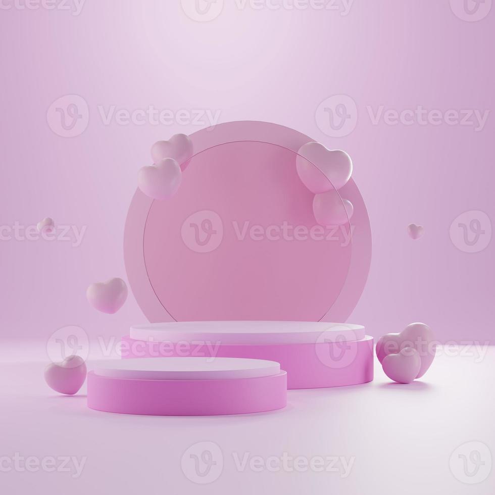 herzform 3d-rendering leerer raum zylinder rosa podium valentinstag foto