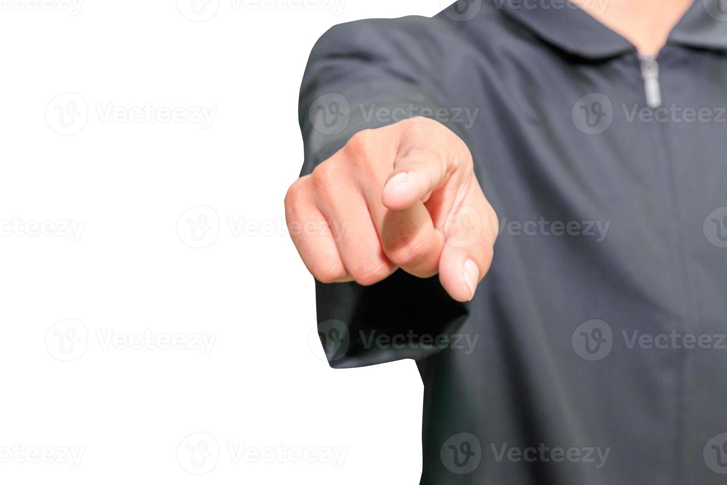 schließen oben Hand von Geschäftsmann zeigen Hände isoliert auf Weiß Hintergrund und Ausschnitt Pfad foto