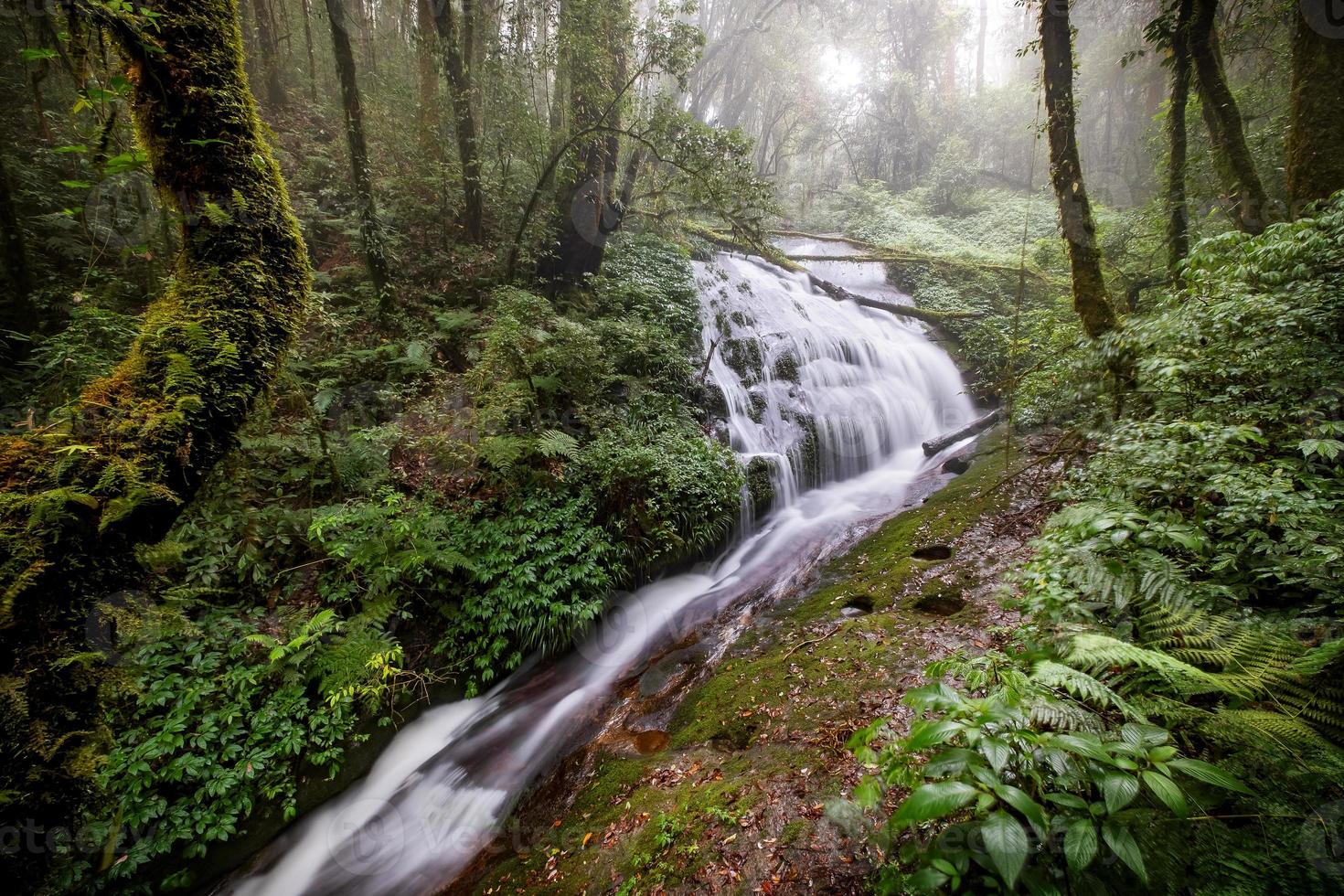 Wasser fließt an einem schönen Wasserfall foto