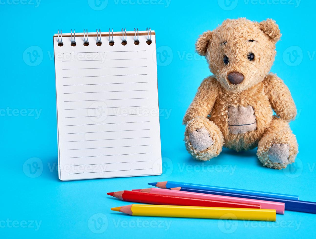 wenig braun Teddy Bär und ein leer Notizbuch foto