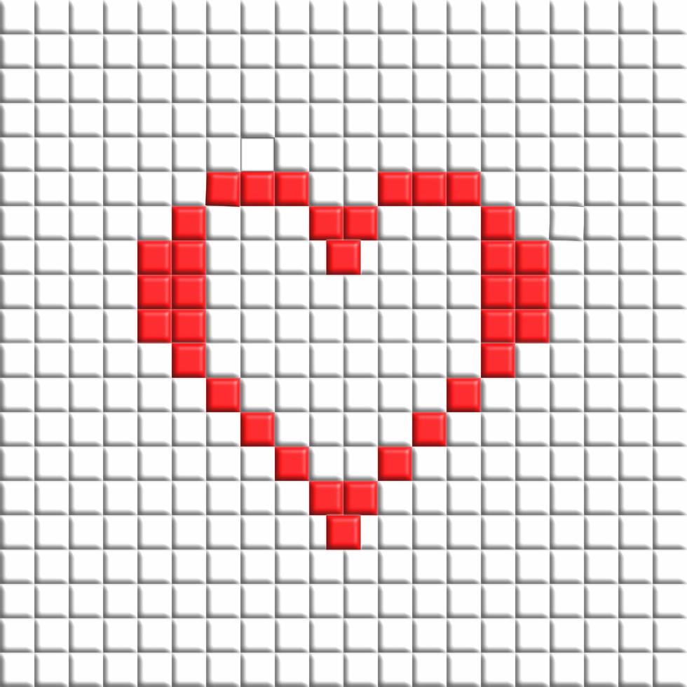 detailliert Illustration von ein rot Pixel Herz auf Weiß Hintergrund. foto