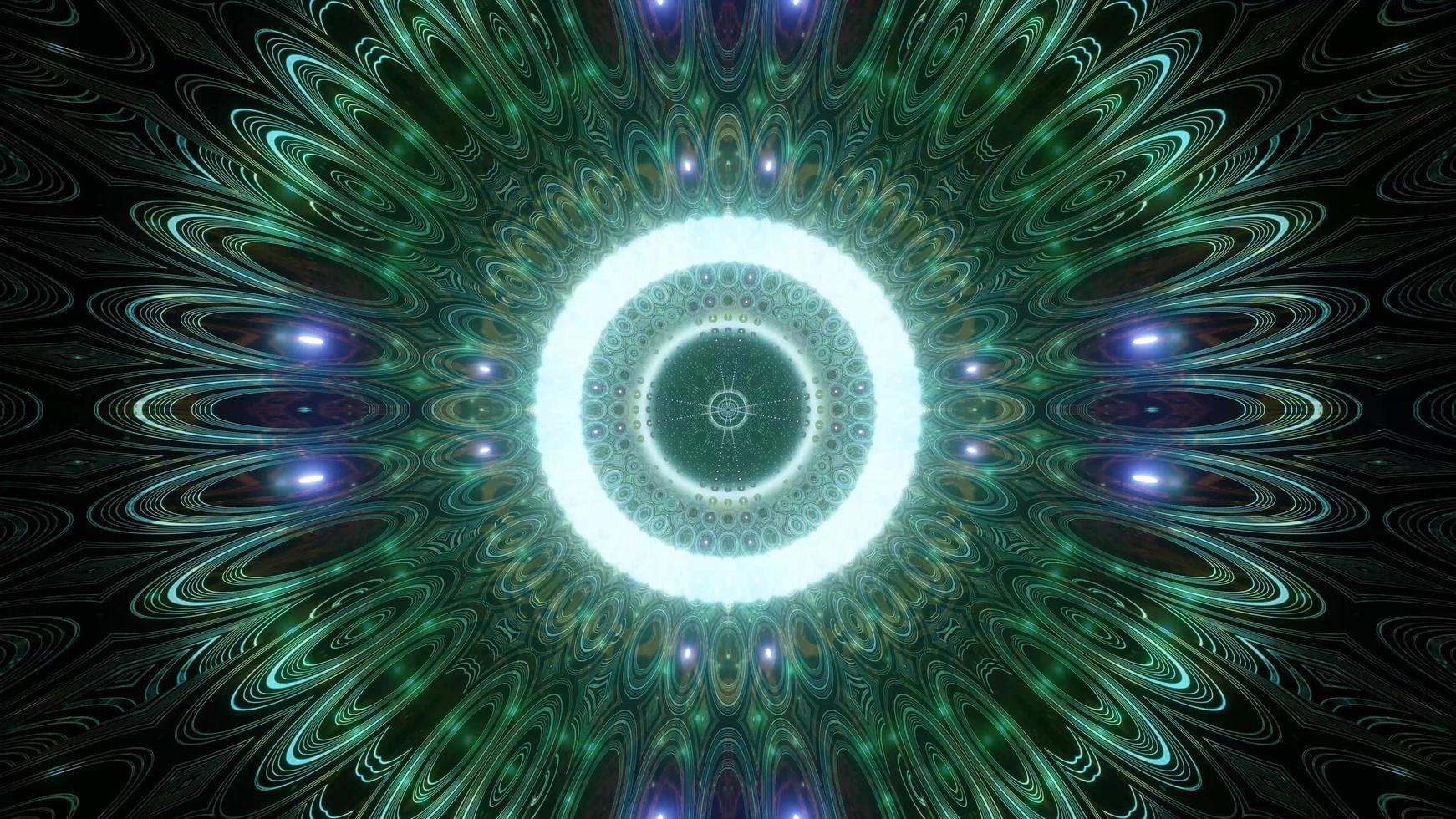 grünes, blaues und weißes Licht und Formen in der Kaleidoskop-3D-Illustration für Hintergrund oder Tapete foto