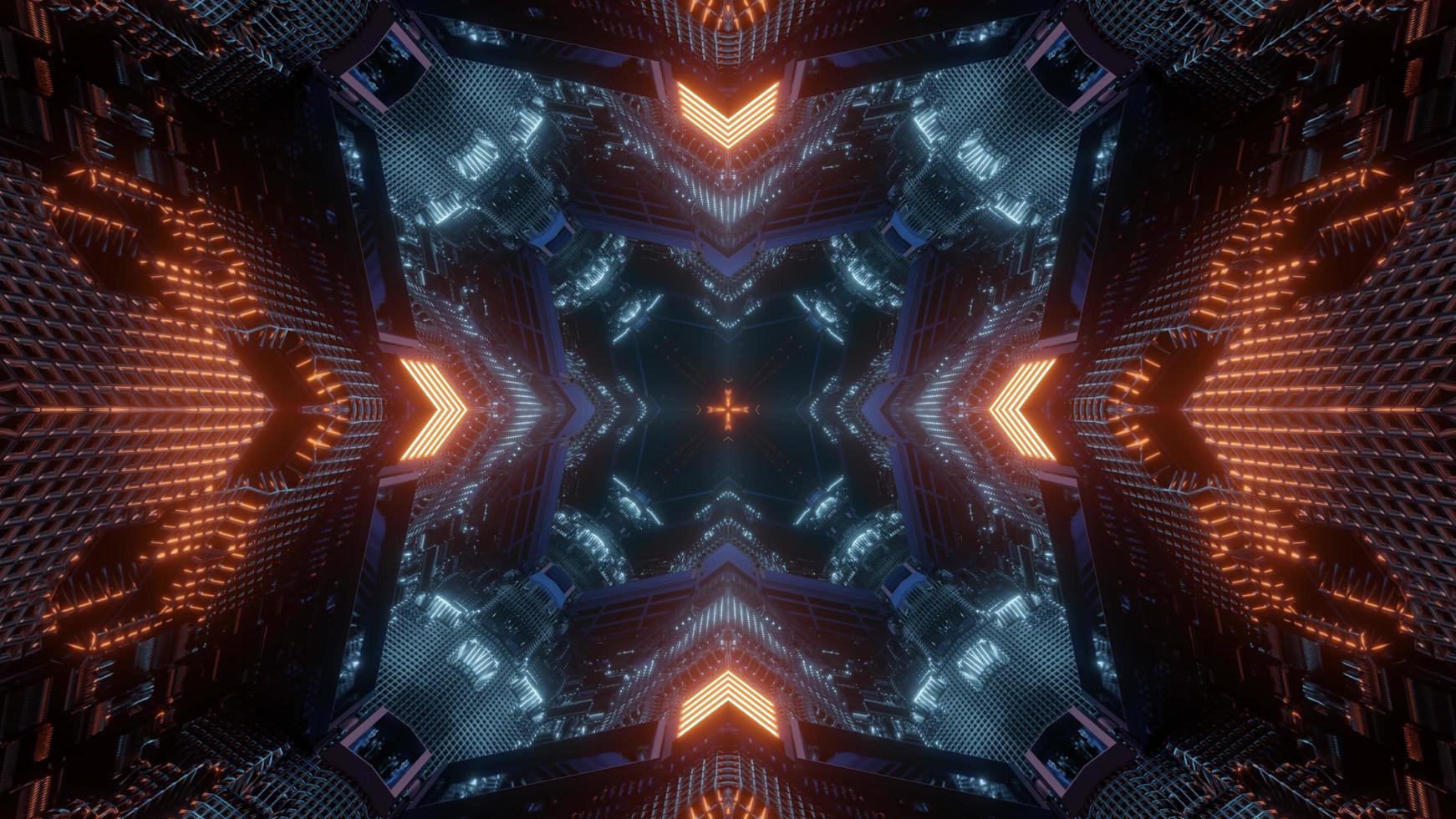 blaue, orange und weiße Lichter und Formen Kaleidoskop 3d Illustration für Hintergrund oder Tapete foto