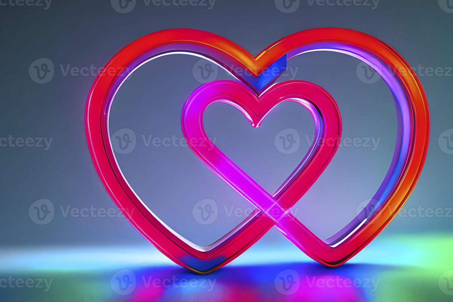 das rot Herz Formen auf abstrakt Licht Neon- funkeln Hintergrund im Liebe Konzept zum Valentinsgrüße Tag mit Süss und romantisch. Neon- Herz glühend Hintergrund Raum zum Text. Design und Digital Material. foto