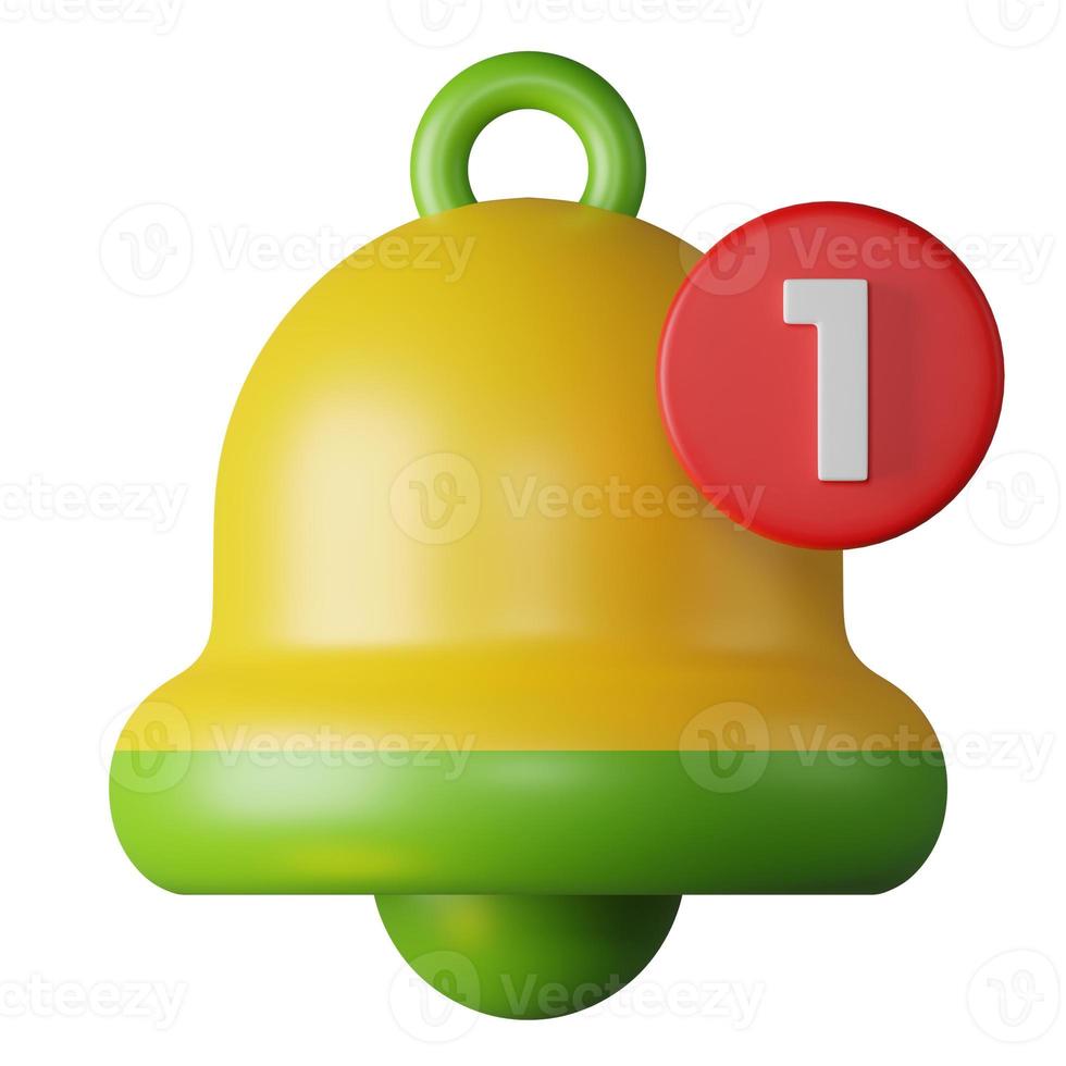 süß Gelb Grün Glocke Alarm aufpoppen Benachrichtigung Erinnerung warnen Symbol Zeichen oder Symbol auf ui Sozial Medien oder Webseite 3d Rendern Illustration auf transparent Hintergrund foto