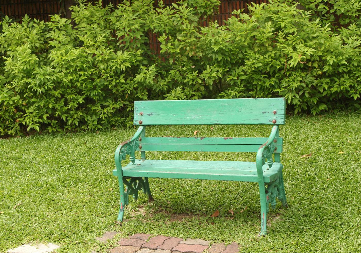 Stuhl im Park als grüne Grasfarbe foto