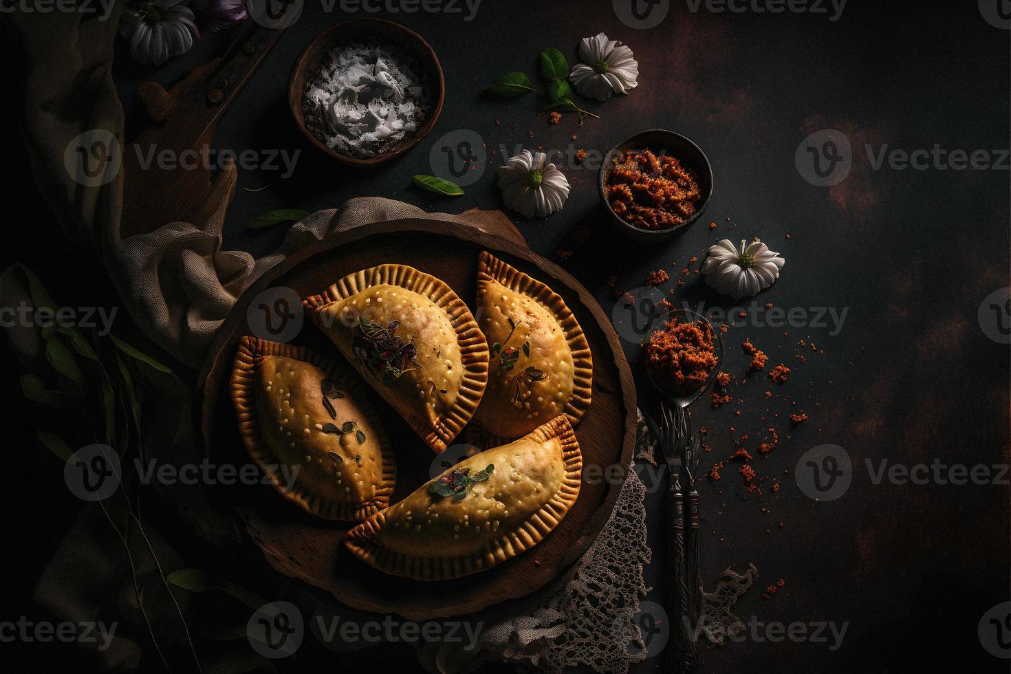 hingeben im das Reich Aromen von Latein Amerika mit unser Empanadas. lecker Bilder Vitrine traditionell, Straße Essen, und Gourmet Stile von diese Geliebte Gericht foto