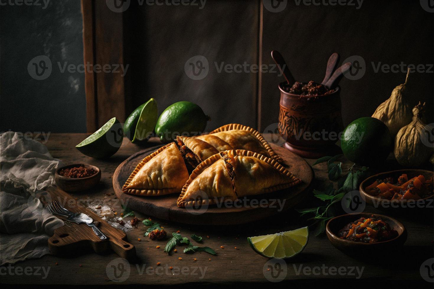hingeben im das Reich Aromen von Latein Amerika mit unser Empanadas. lecker Bilder Vitrine traditionell, Straße Essen, und Gourmet Stile von diese Geliebte Gericht foto