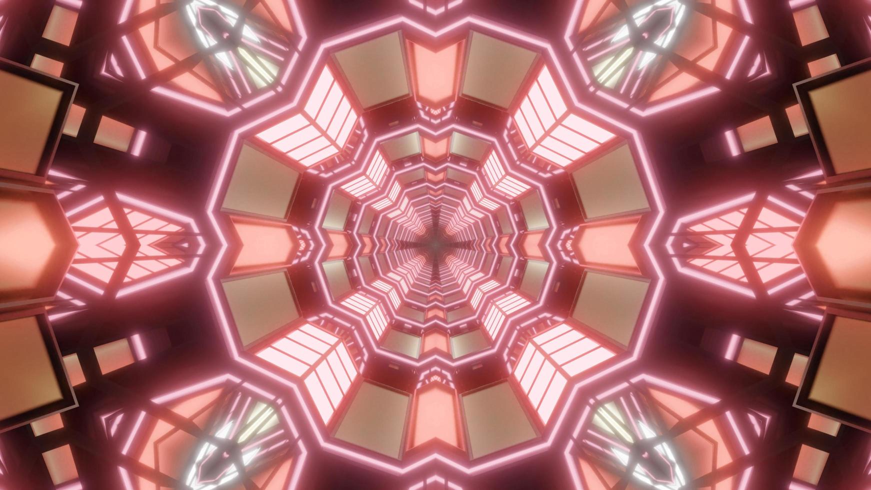 rote, orange und weiße 3D-Tunnelkaleidoskop-Entwurfsillustration für Hintergrund oder Tapete foto
