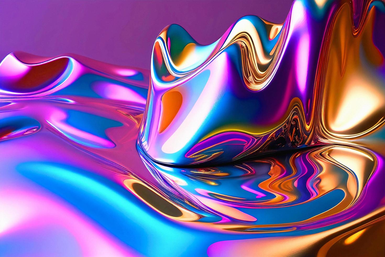 abstrakt lila, Blau, und Orange Flüssigkeit Gradient Chrom 3d Illustration Hintergrund Design foto