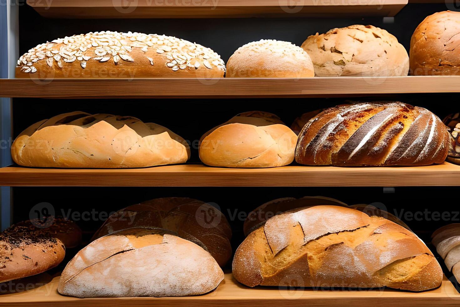 verschiedene Brot Verkauf beim das Anzeige Bäckerei Geschäft Regal. foto