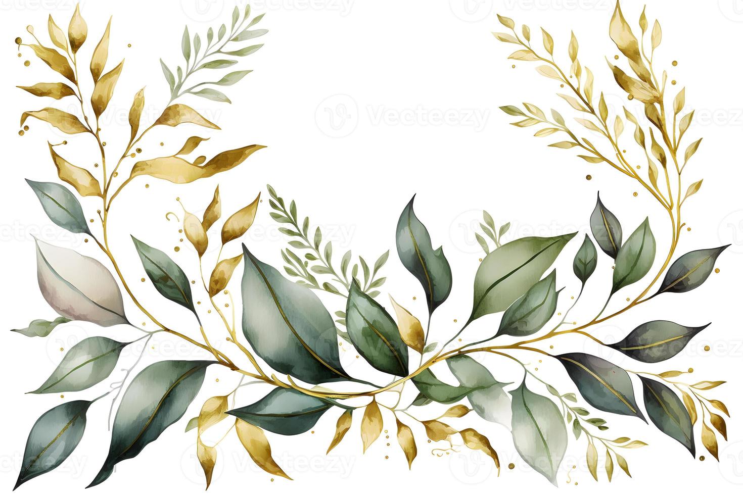 Aquarell nahtlos Rand mit Grün Gold Blätter und Geäst, zum Hochzeit stationär, Grüße, Tapeten, Hintergrund foto
