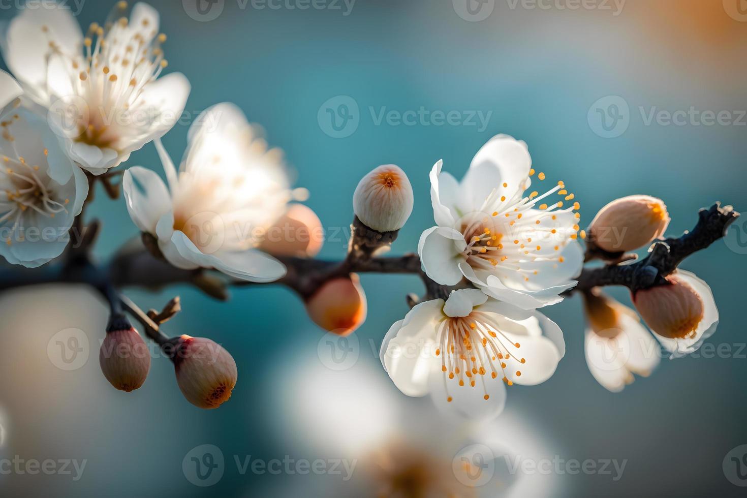 Fotos schön Blumen- Frühling abstrakt Hintergrund von Natur. Geäst von blühen Aprikose Makro mit Sanft Fokus auf sanft Licht Blau Himmel Hintergrund