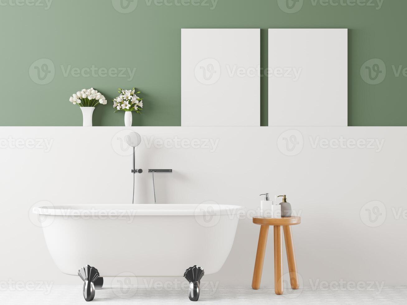 3D modernes Interieur des Badezimmers mit Mockup-Plakatrahmen foto