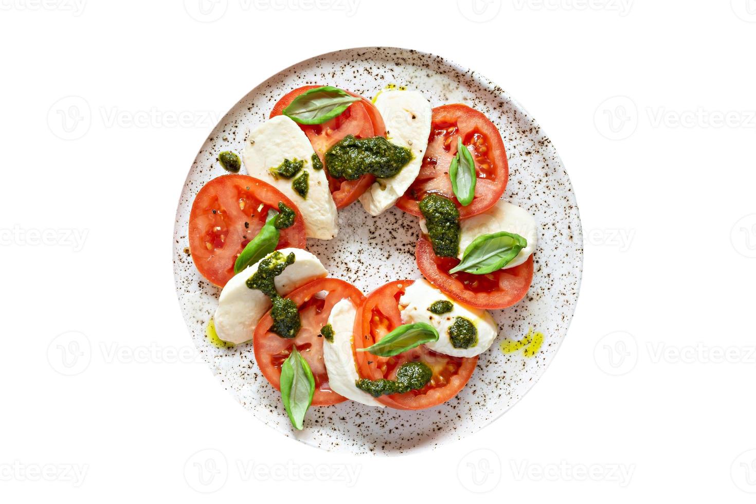 3744 Weiß Teller mit Caprese Salat isoliert auf ein transparent Hintergrund foto