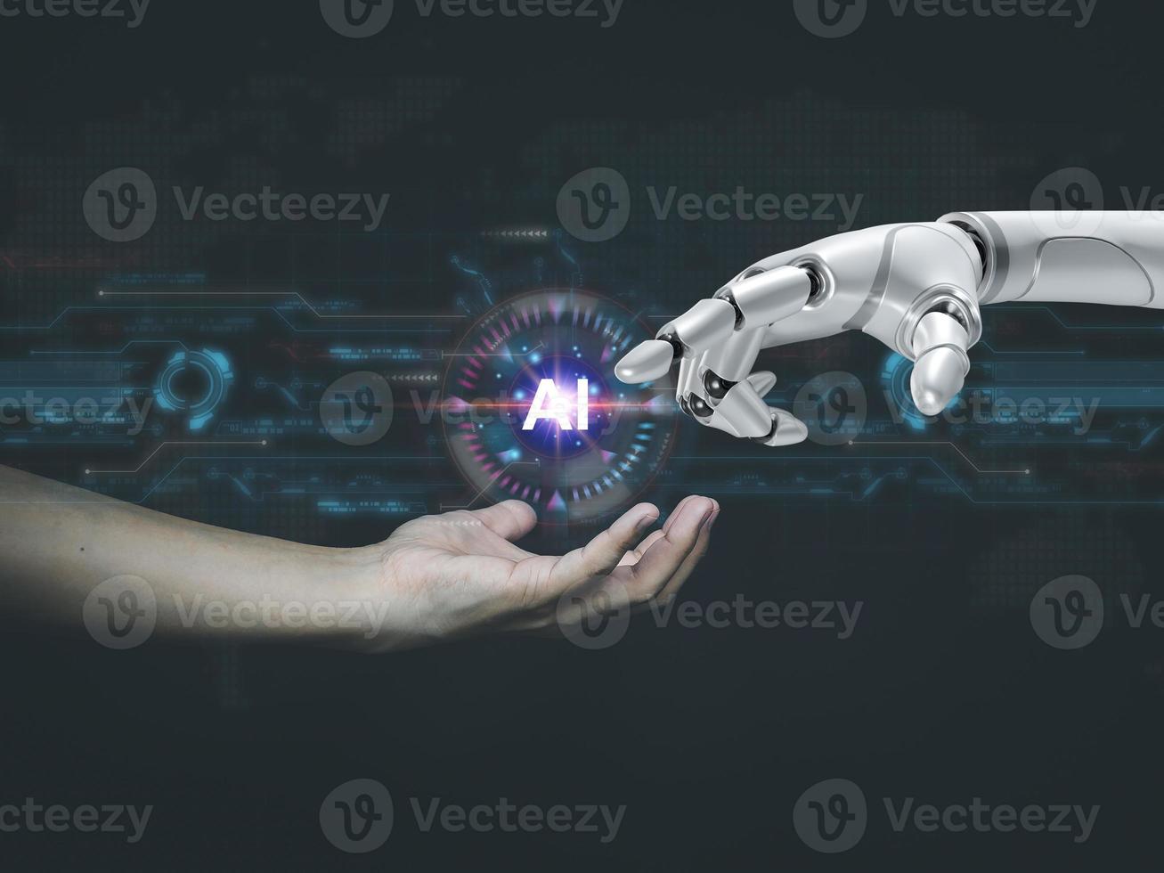 Mensch und Roboter Finger berühren künstlich Intelligenz Technologie ai Lernen Computer Gehirn foto