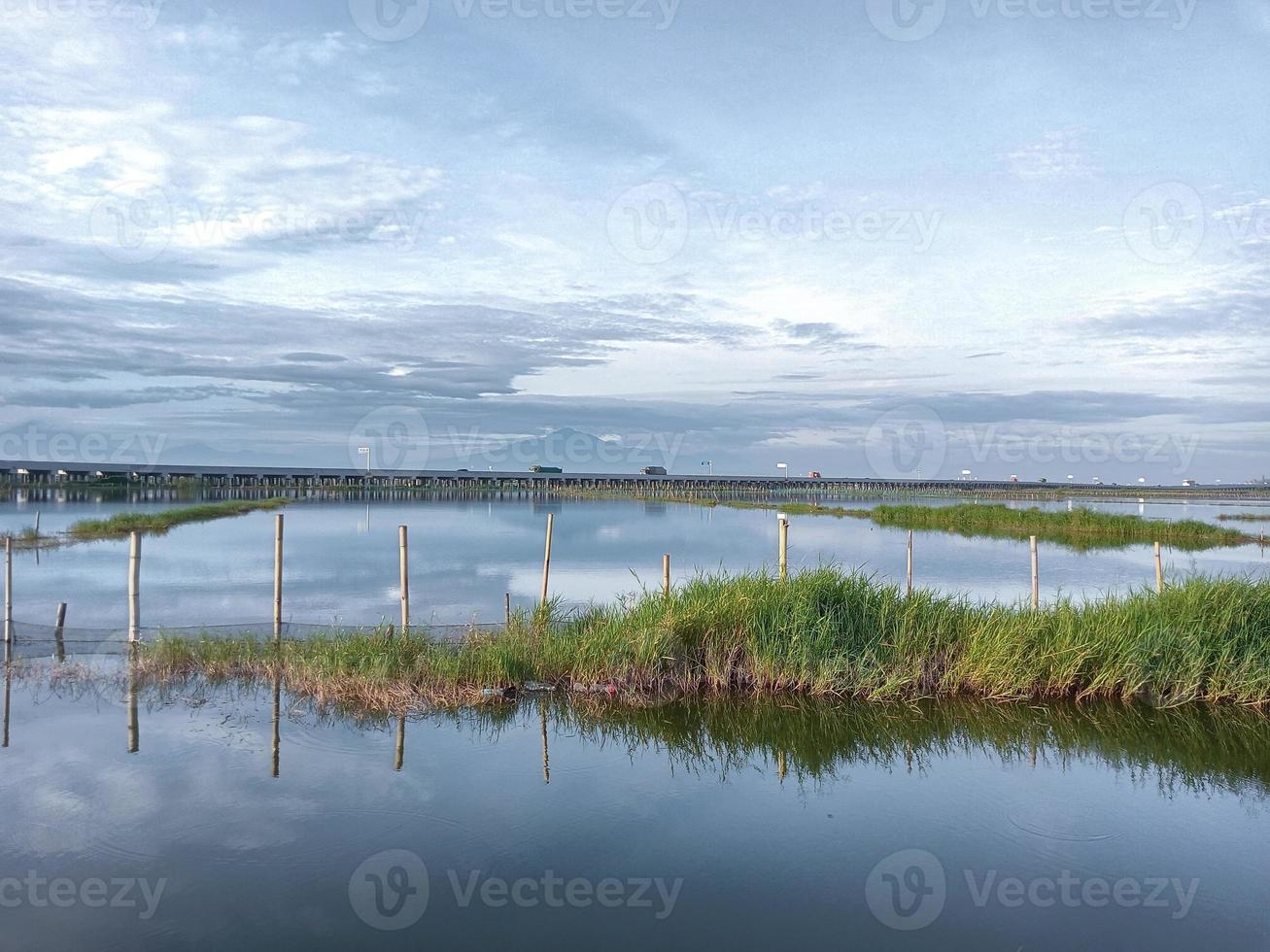 groß Fisch Teich mit Blau Himmel Hintergrund foto