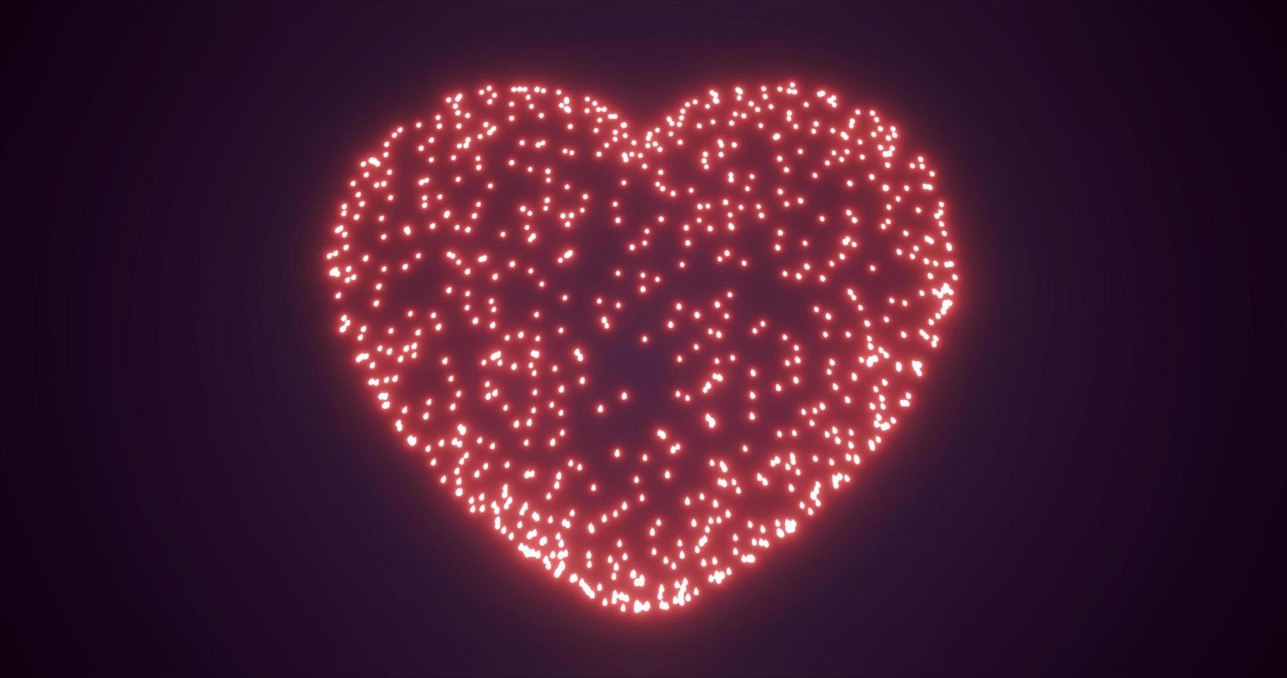 abstraktes rotes feuerwerk festliches feuerwerk zum valentinstag in herzform aus glühenden partikeln und magischen energielinien. abstrakter Hintergrund foto