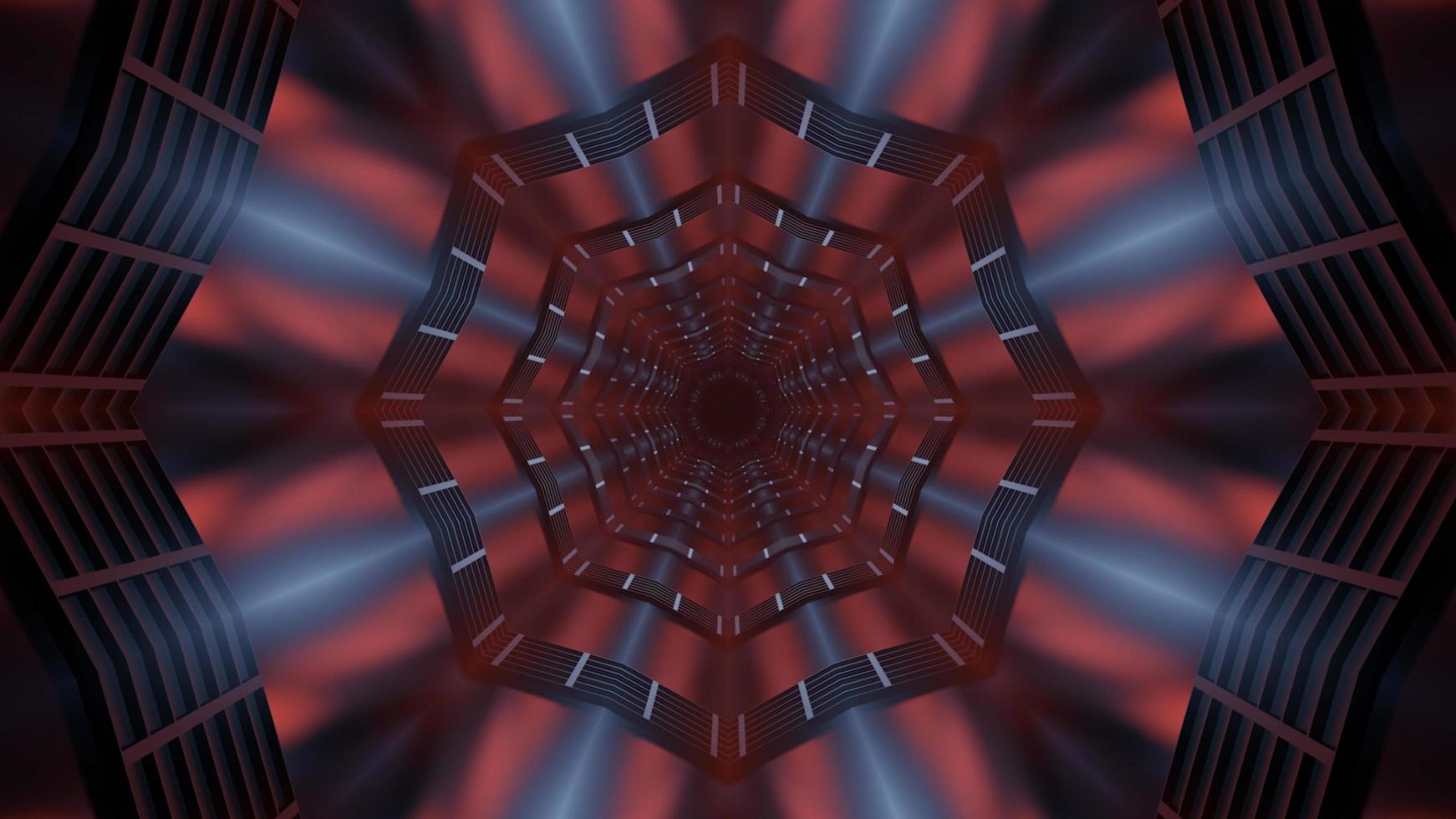 rote, blaue und graue 3d Kaleidoskop-Designillustration für Hintergrund oder Textur foto