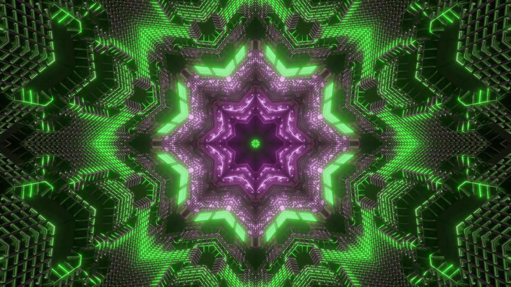 grüne, lila und blaue 3d Kaleidoskop-Designillustration für Hintergrund oder Textur foto