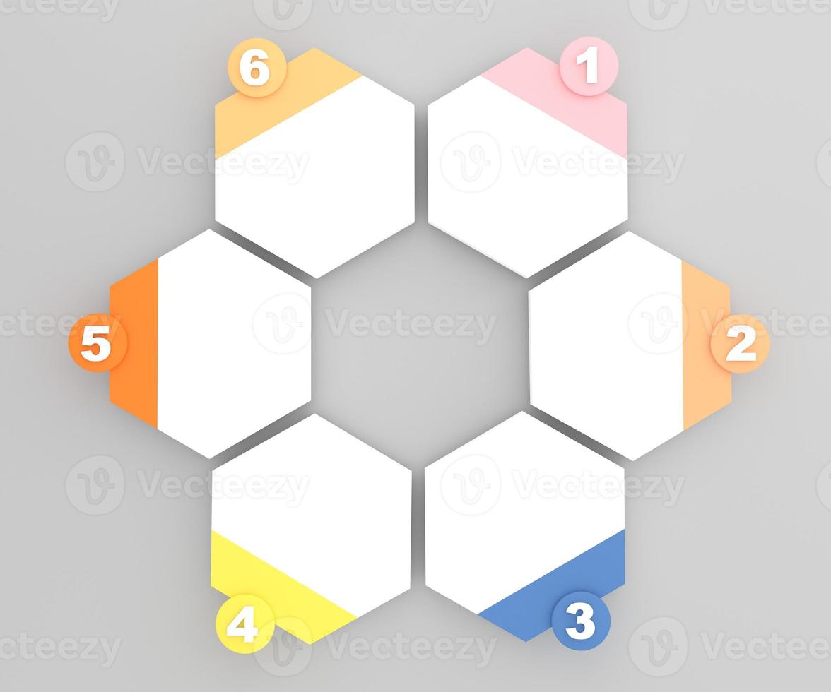 Illustration Hexagon Infografiken sechs Optionen. Vorlage zum Broschüre, Netz Design. foto