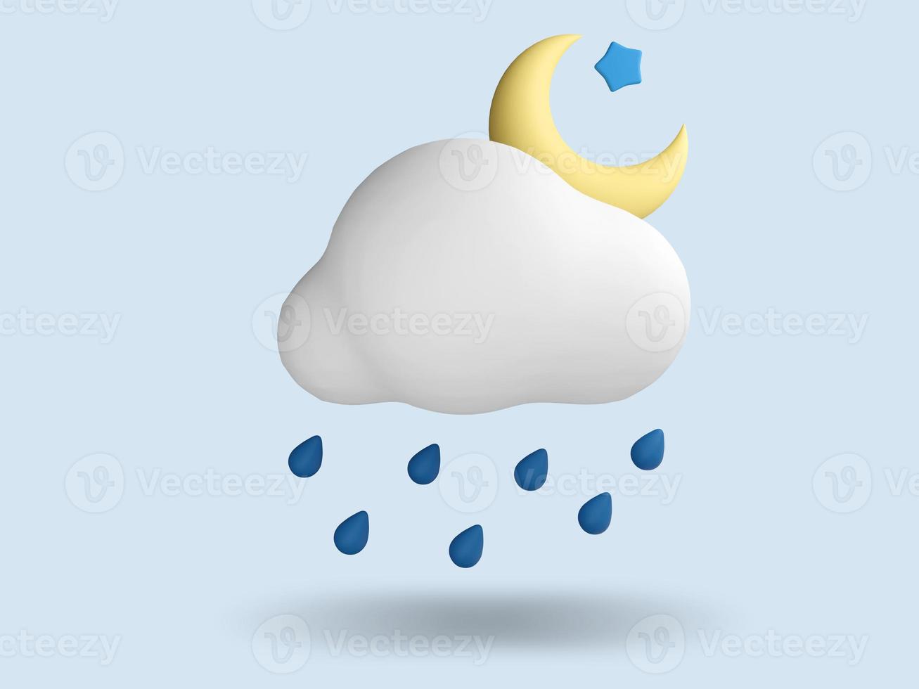 regnerisch Nacht 3d Wetter Symbol. 3d machen Illustration. foto