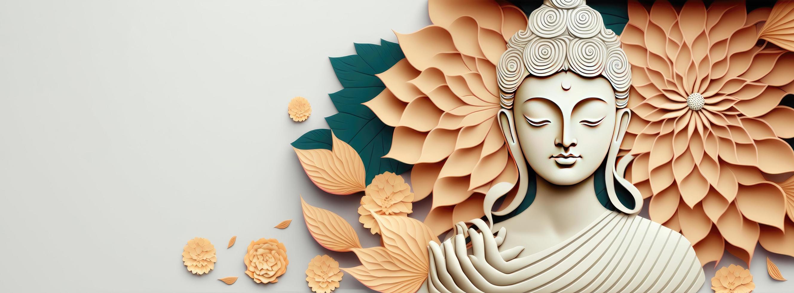 Buddha Papier Schnitt Illustration, Buddha Papierschnitt Illustration mit Blumen foto