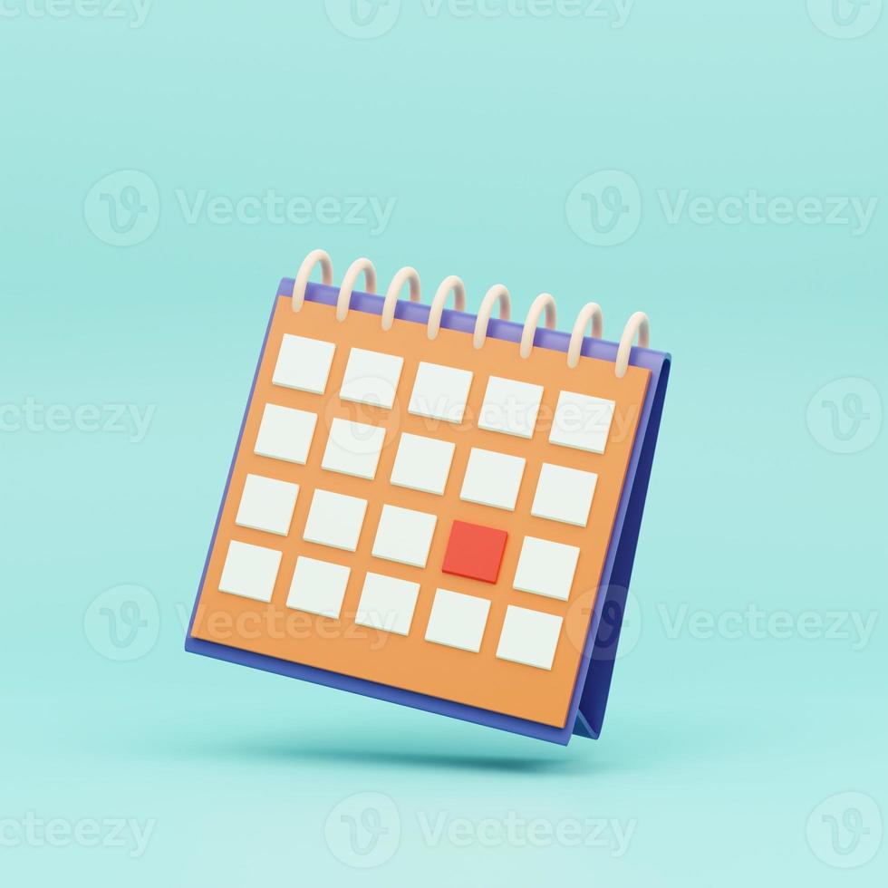 3d Rendern Kalender Symbol Symbol. minimal Karikatur Stil Design. Tag Monat Jahr Konzept. auf Blau Hintergrund, Illustration foto