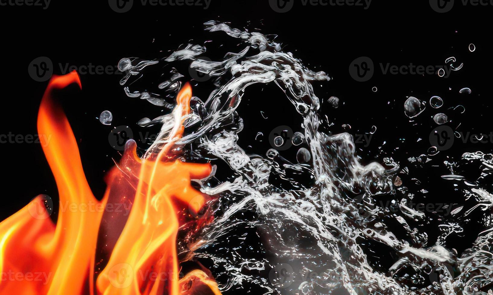Feuer Flammen und Wasser Spritzen auf schwarz Hintergrund foto